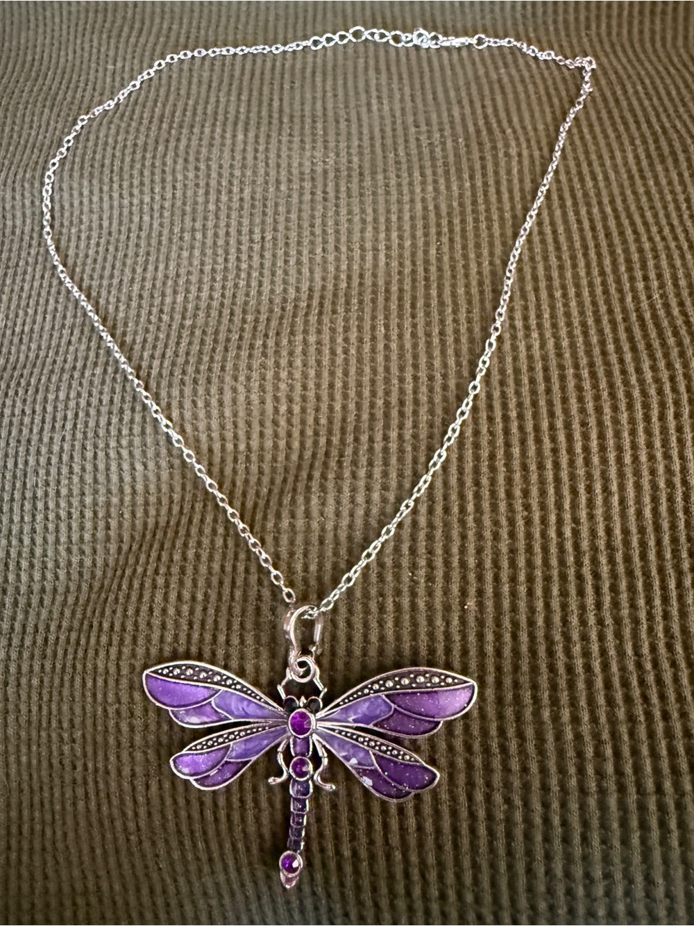 Silver-Tone Purple Dragonfly Pendant Necklace - Women Jewelry